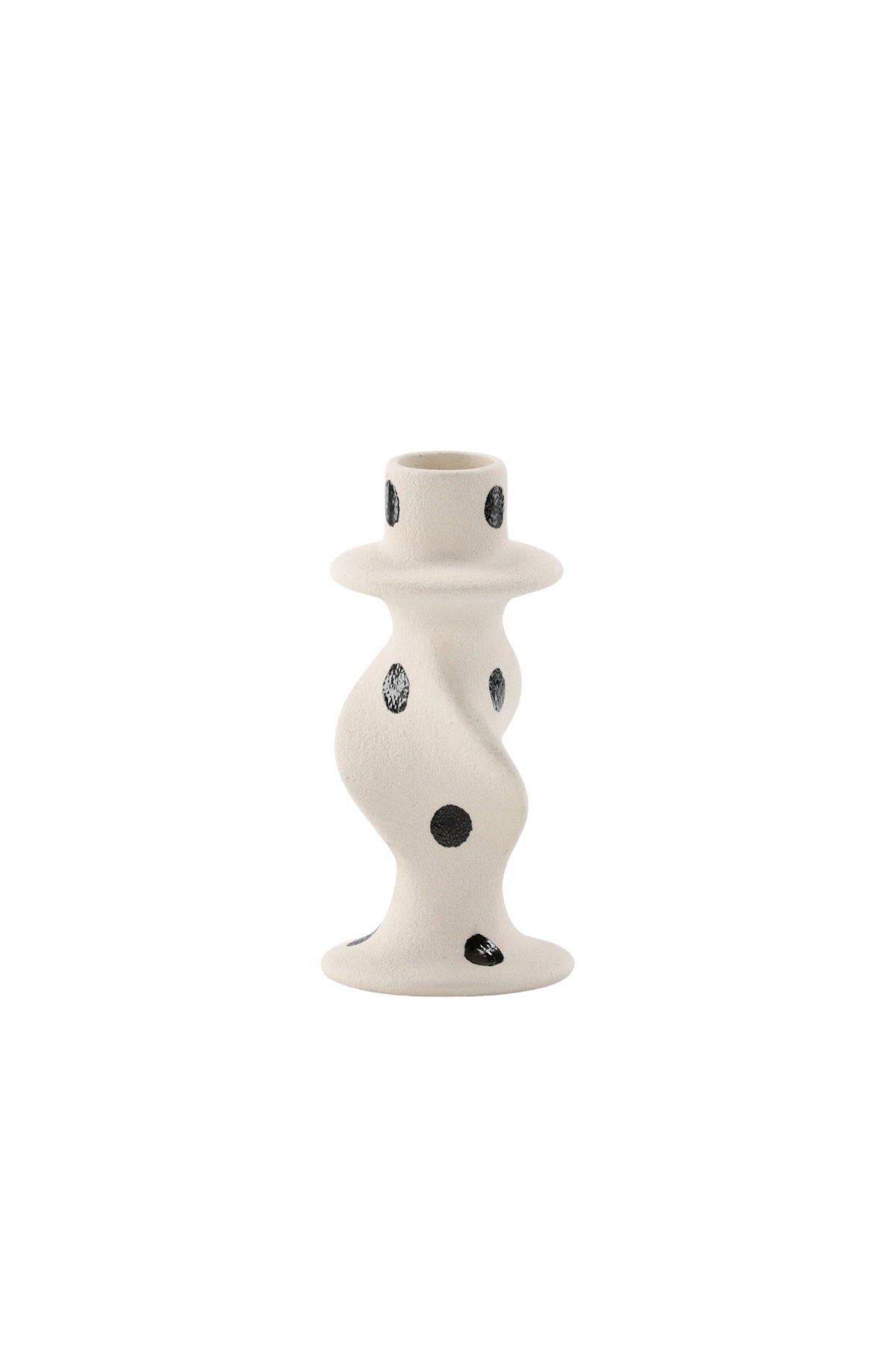 Kleiner runder Kerzenständer aus beigem Steinzeug, schlichte Form, Durchmesser 6 cm, Höhe 12 cm, Glory-Serie von Venture Home