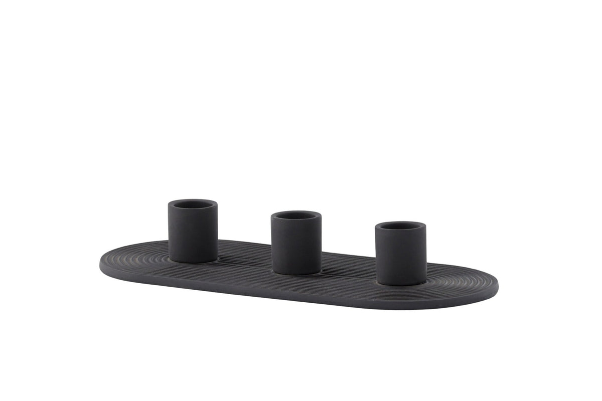 Ovaler Kerzenständer Dian aus grauem Ton, Venture Home, mit Platz für drei Kerzen, in kompakter Grösse D:12cm x H:4cm.