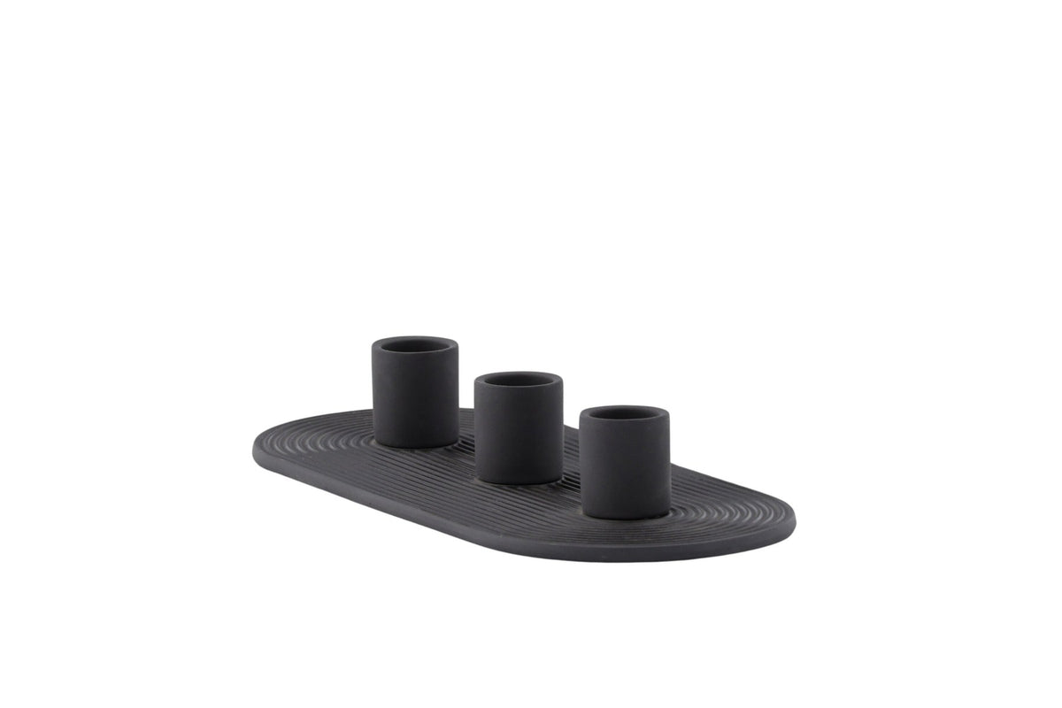 Ovaler Kerzenständer Dian aus grauem Ton, Venture Home, mit Platz für drei Kerzen, in kompakter Grösse D:12cm x H:4cm.