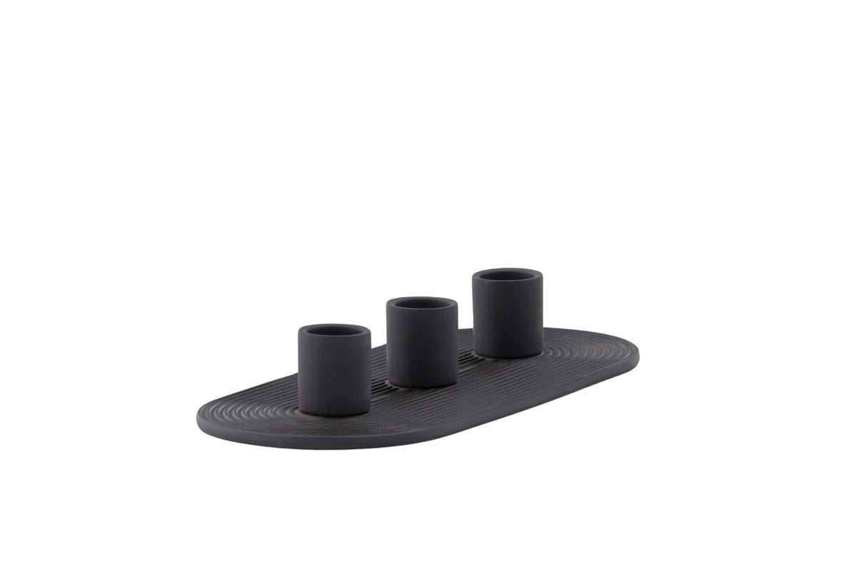 Ovaler Kerzenständer Dian aus grauem Ton, Venture Home, mit Platz für drei Kerzen, in kompakter Grösse D:12cm x H:4cm.