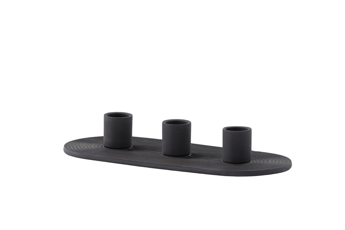 Ovaler Kerzenständer Dian aus grauem Ton, Venture Home, mit Platz für drei Kerzen, in kompakter Grösse D:12cm x H:4cm.