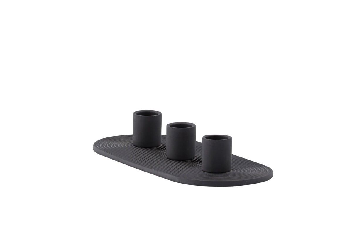 Ovaler Kerzenständer Dian aus grauem Ton, Venture Home, mit Platz für drei Kerzen, in kompakter Grösse D:12cm x H:4cm.