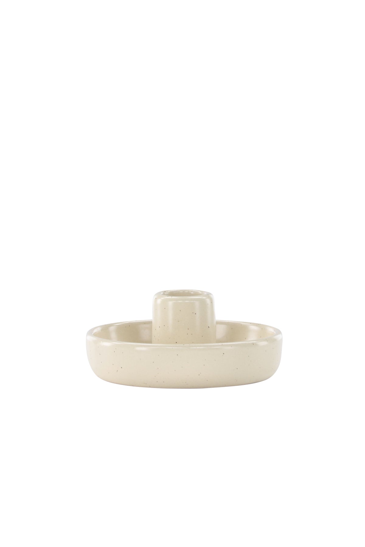 Runder Kerzenständer Otis aus schwarzem Steinzeug mit glatter Oberfläche, Durchmesser 11 cm, Höhe 5 cm, minimalistische Form.