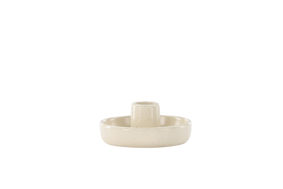 Runder Kerzenständer Otis aus schwarzem Steinzeug mit glatter Oberfläche, Durchmesser 11 cm, Höhe 5 cm, minimalistische Form.