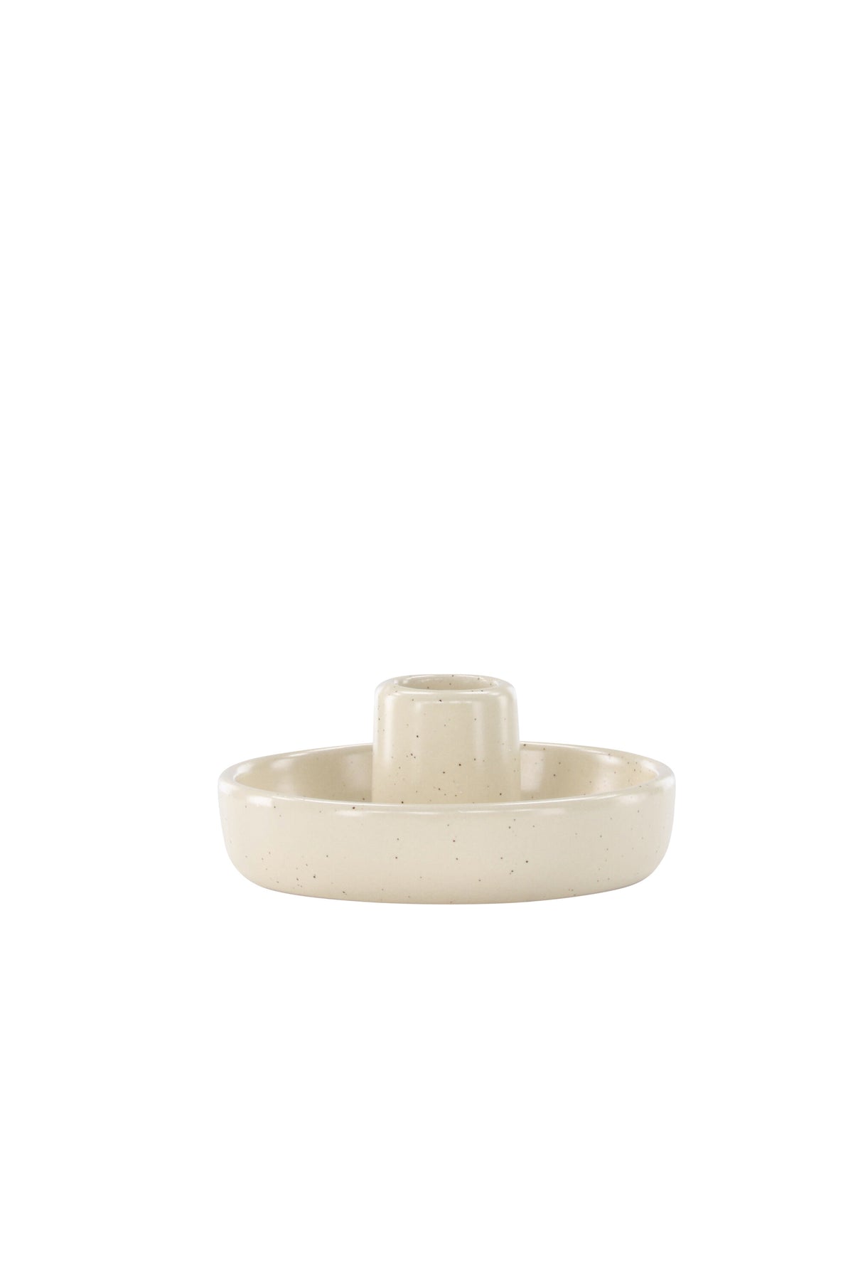 Runder Kerzenständer Otis aus schwarzem Steinzeug mit glatter Oberfläche, Durchmesser 11 cm, Höhe 5 cm, minimalistische Form.