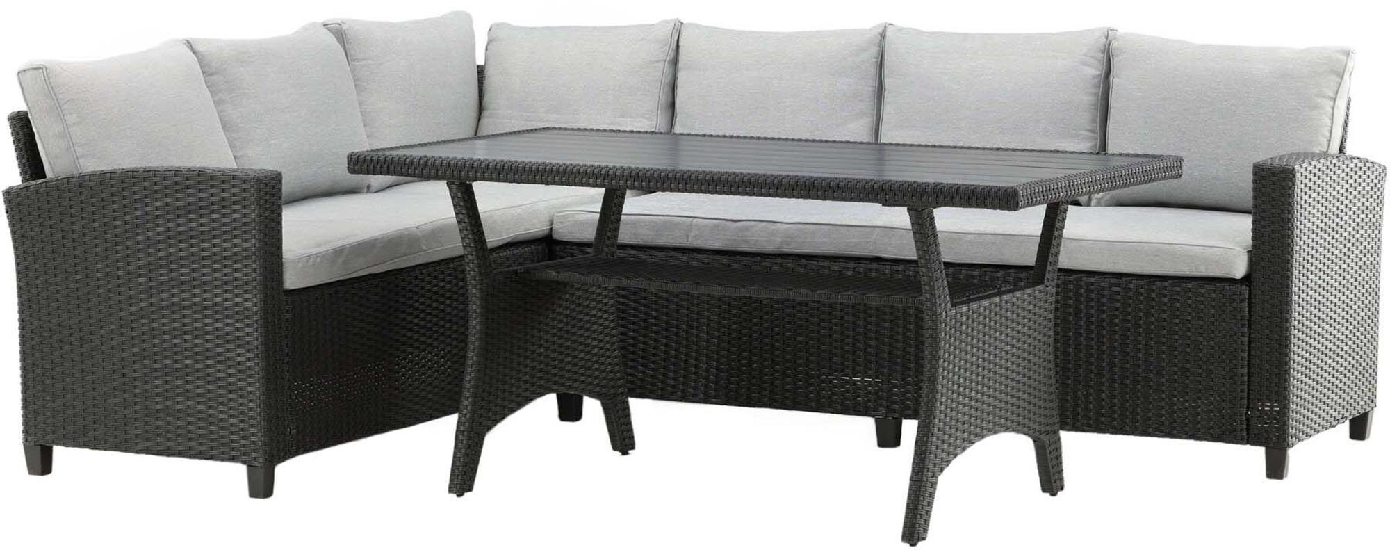 Entdecken Sie das Brentwood Ecksofa Outdoorset 145cm von Venture Home – stilvolles Design, robustes Kunstrattan und bequeme Kissen für entspannte Abende im Freien.