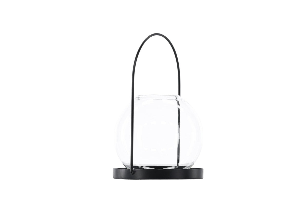 Teelichthalter Flora aus Glas in Schwarz und Klar, rund geformt, Grösse D 22 cm x H 14 cm, Marke Venture Home.