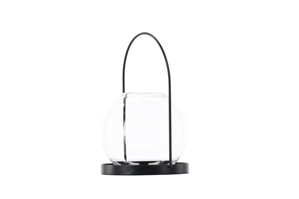 Teelichthalter Flora aus Glas in Schwarz und Klar, rund geformt, Grösse D 22 cm x H 14 cm, Marke Venture Home.