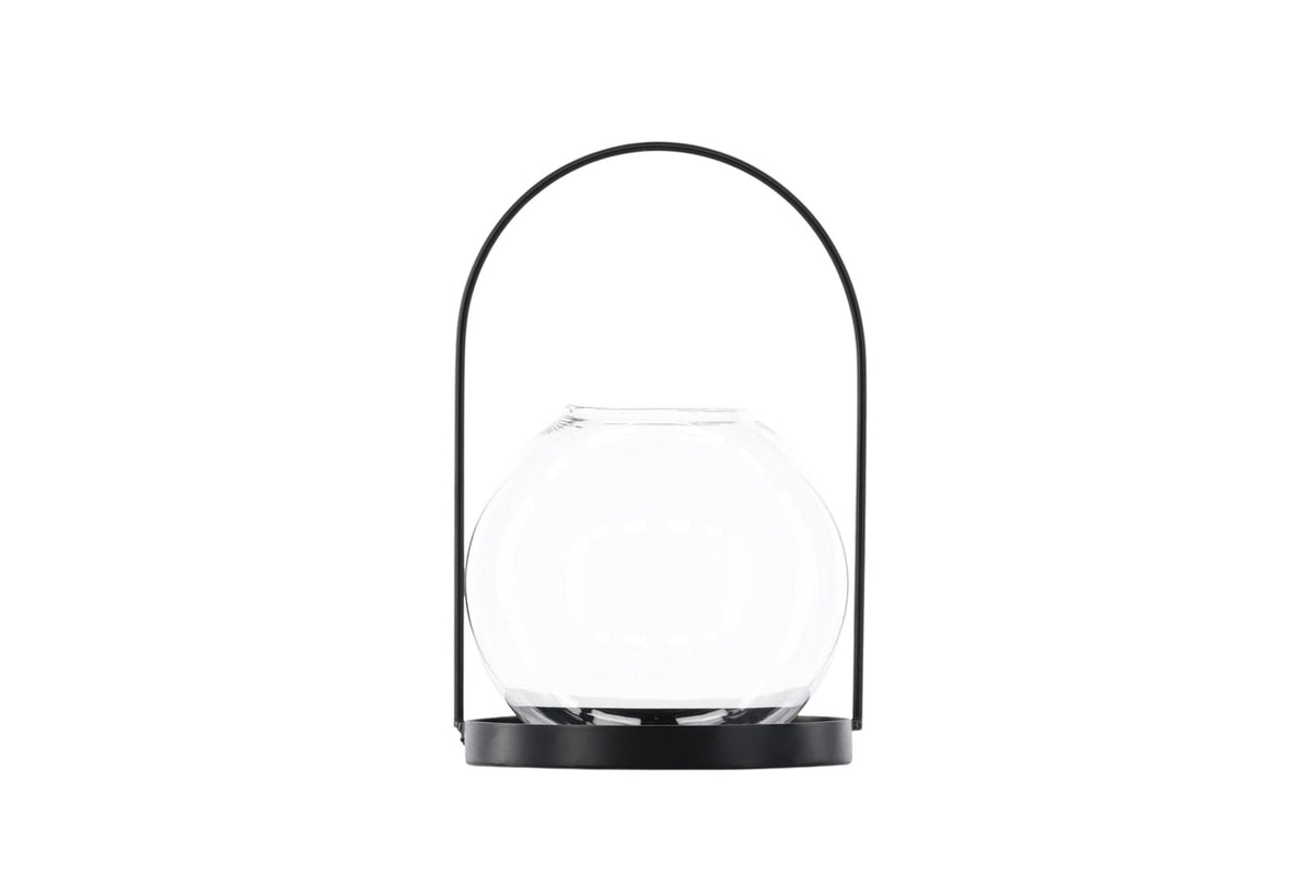 Teelichthalter Flora aus Glas in Schwarz und Klar, rund geformt, Grösse D 22 cm x H 14 cm, Marke Venture Home.