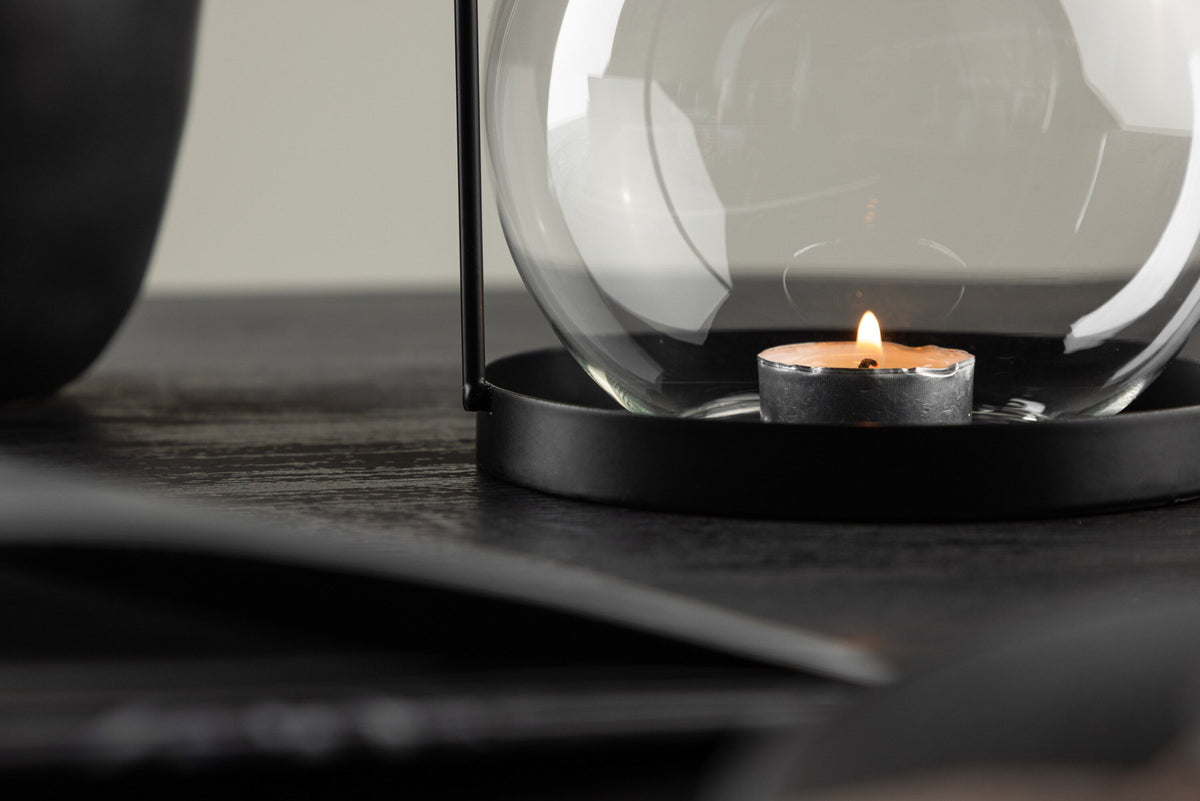 Teelichthalter Flora aus Glas in Schwarz und Klar, rund geformt, Grösse D 22 cm x H 14 cm, Marke Venture Home.