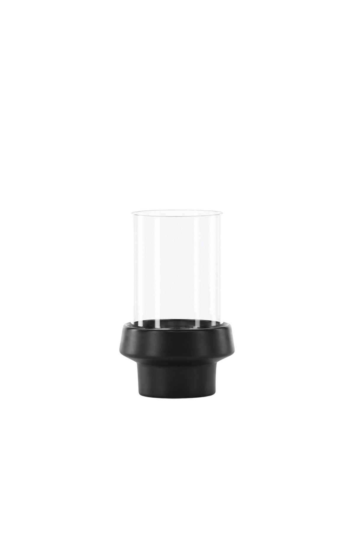 Teelichthalter Davida von Venture Home aus Steinzeug in Schwarz mit klaren Glasdetails, Grösse D: 13 cm x H: 20 cm, rundes Design.