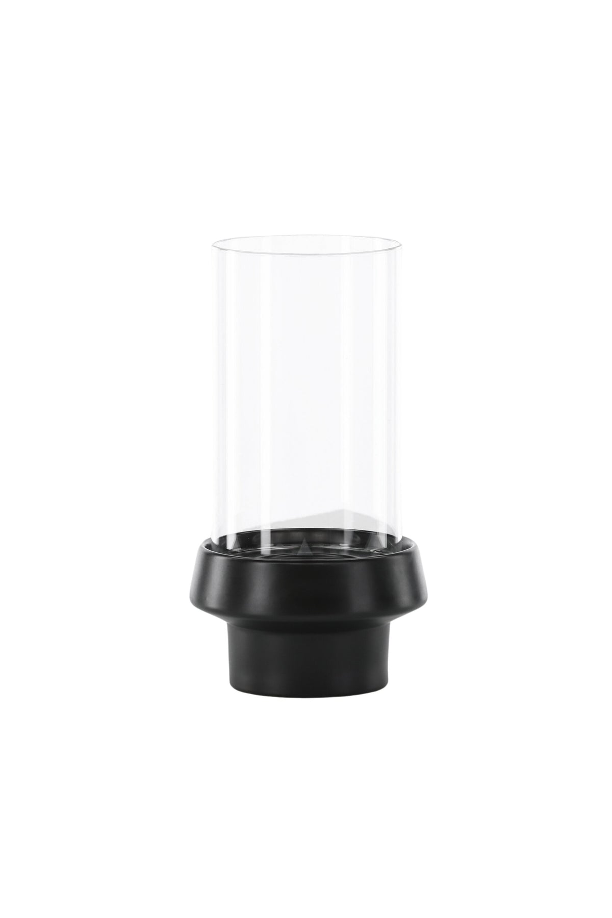 Teelichthalter Davida von Venture Home aus Steinzeug in Schwarz mit klaren Glasdetails, Grösse D: 13 cm x H: 20 cm, rundes Design.