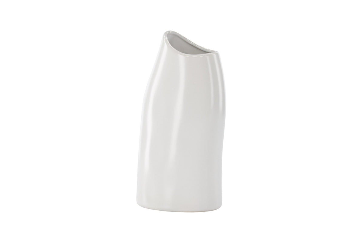 Beige Steinzeug-Vase Ernst mit schwarzen Punkten und glasierter Oberfläche, schlanke Form, Höhe 23 cm.