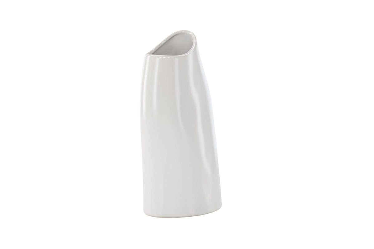 Beige Steinzeug-Vase Ernst mit schwarzen Punkten und glasierter Oberfläche, schlanke Form, Höhe 23 cm.