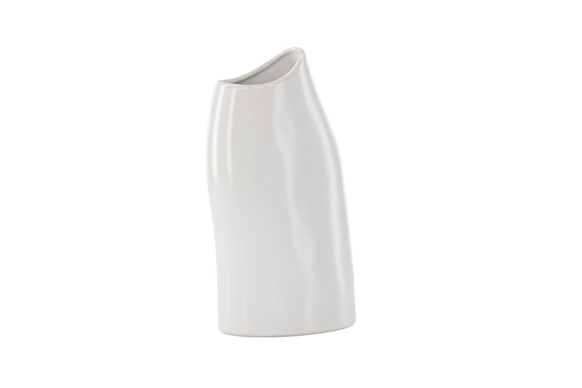 Beige Steinzeug-Vase Ernst mit schwarzen Punkten und glasierter Oberfläche, schlanke Form, Höhe 23 cm.