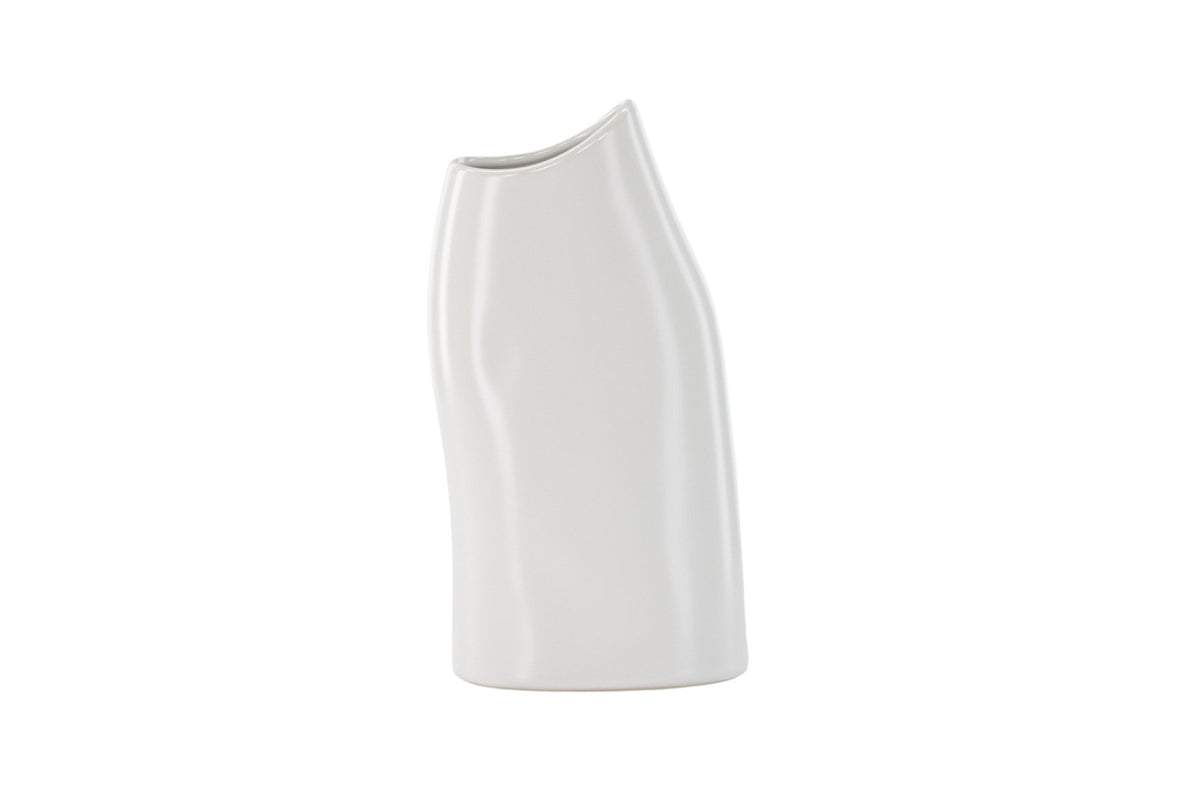 Beige Steinzeug-Vase Ernst mit schwarzen Punkten und glasierter Oberfläche, schlanke Form, Höhe 23 cm.