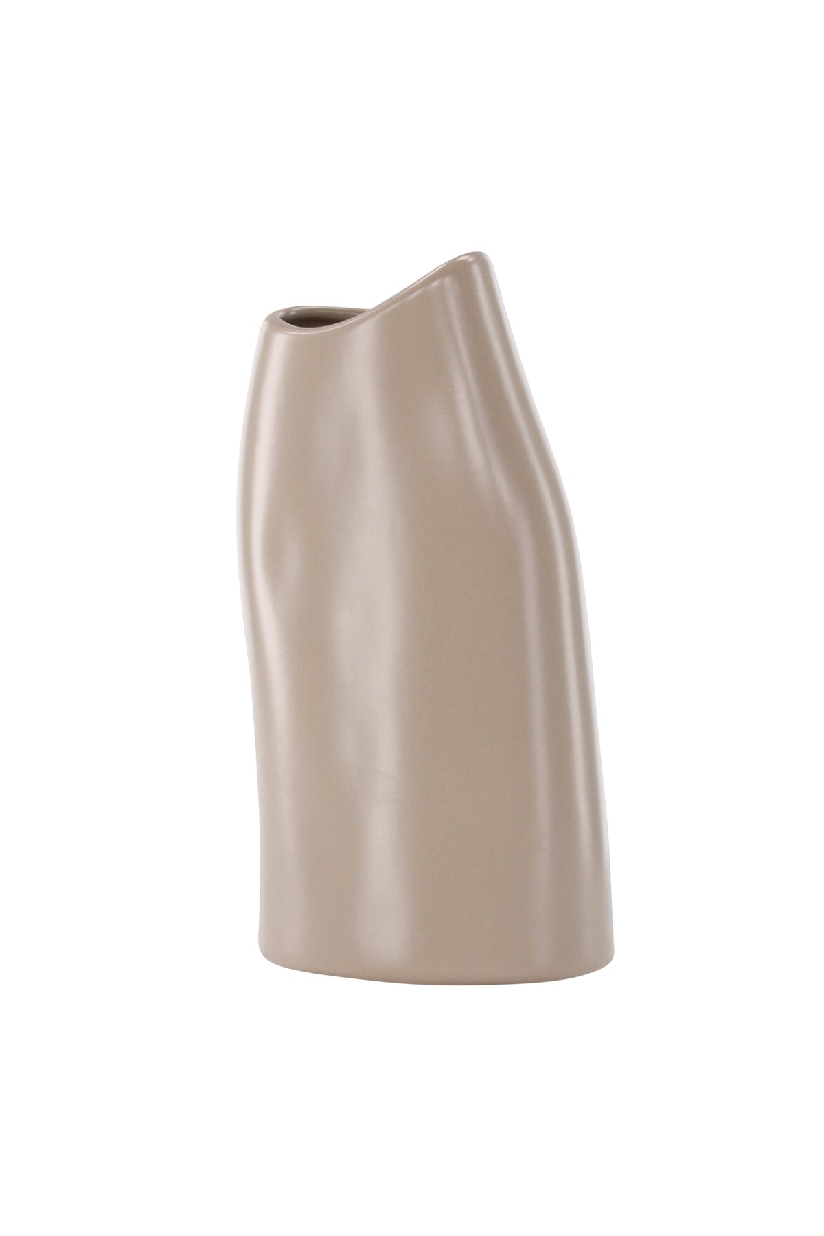 Beige Steinzeug-Vase Ernst mit schwarzen Punkten und glasierter Oberfläche, schlanke Form, Höhe 23 cm.