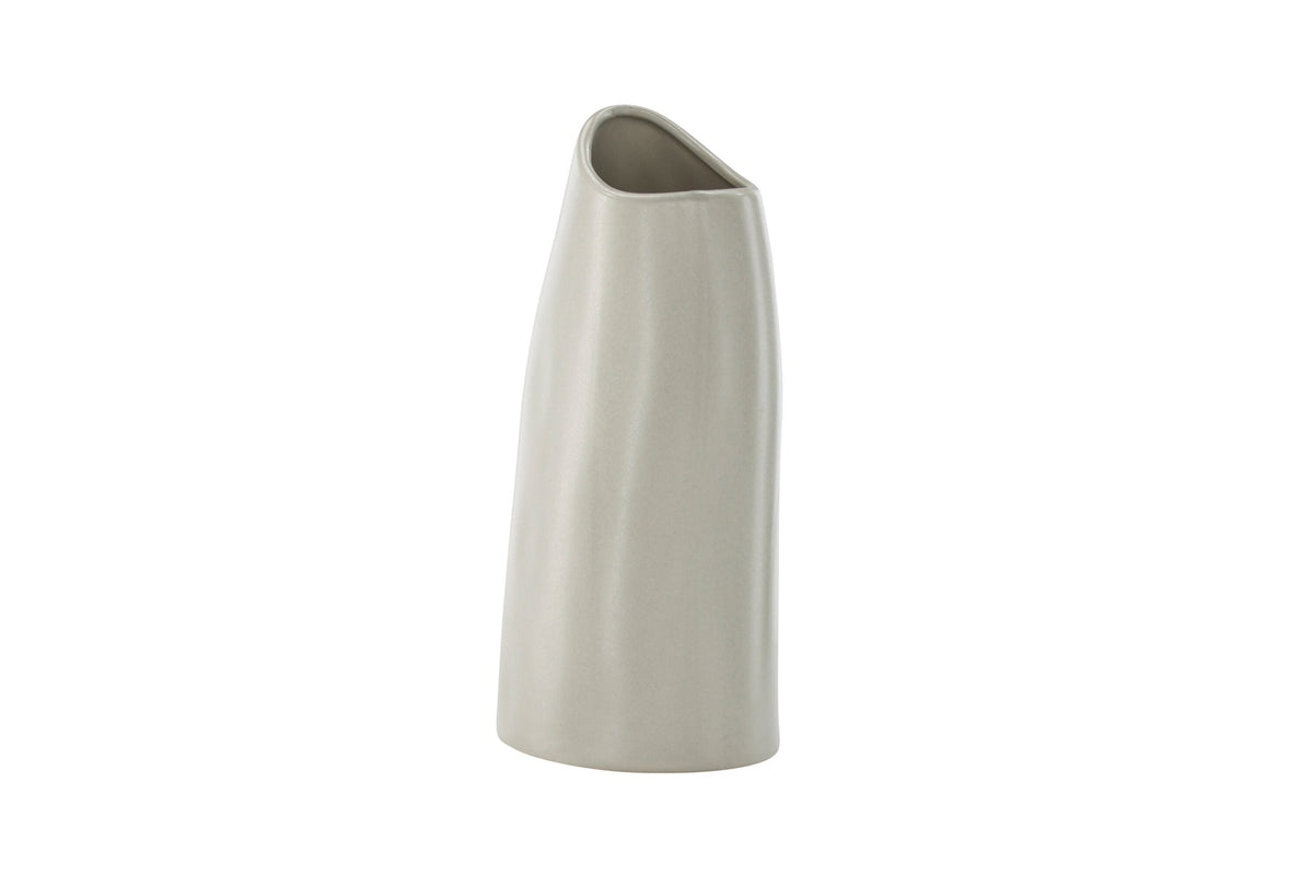 Beige Steinzeug-Vase Ernst mit schwarzen Punkten und glasierter Oberfläche, schlanke Form, Höhe 23 cm.