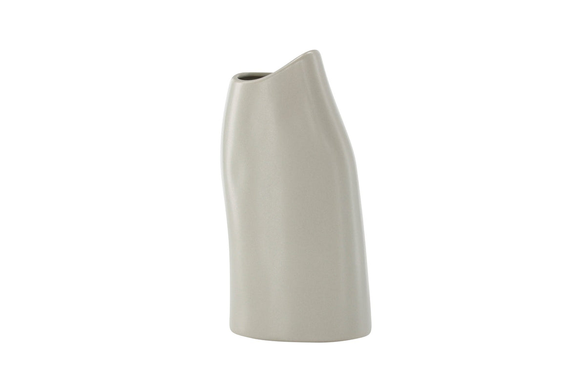 Beige Steinzeug-Vase Ernst mit schwarzen Punkten und glasierter Oberfläche, schlanke Form, Höhe 23 cm.