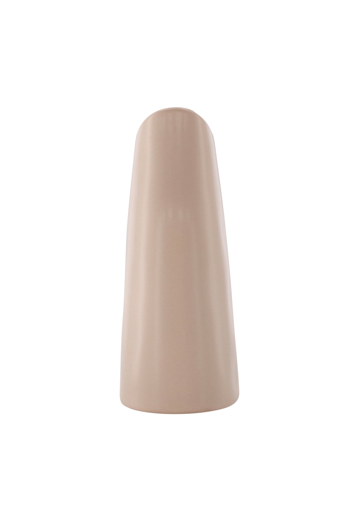 Beige Steinzeug-Vase Ernst mit schwarzen Punkten und glasierter Oberfläche, schlanke Form, Höhe 23 cm.
