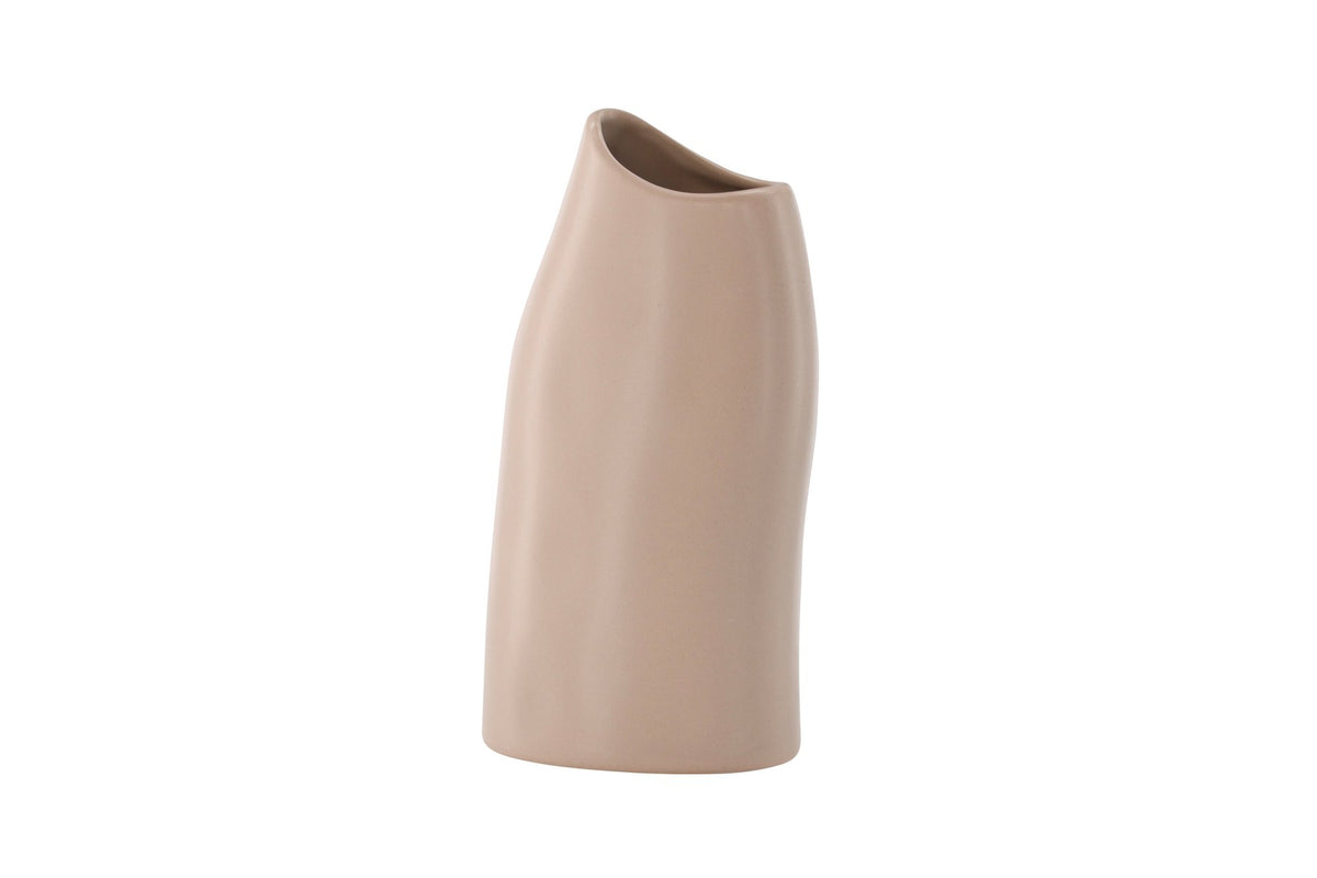 Beige Steinzeug-Vase Ernst mit schwarzen Punkten und glasierter Oberfläche, schlanke Form, Höhe 23 cm.