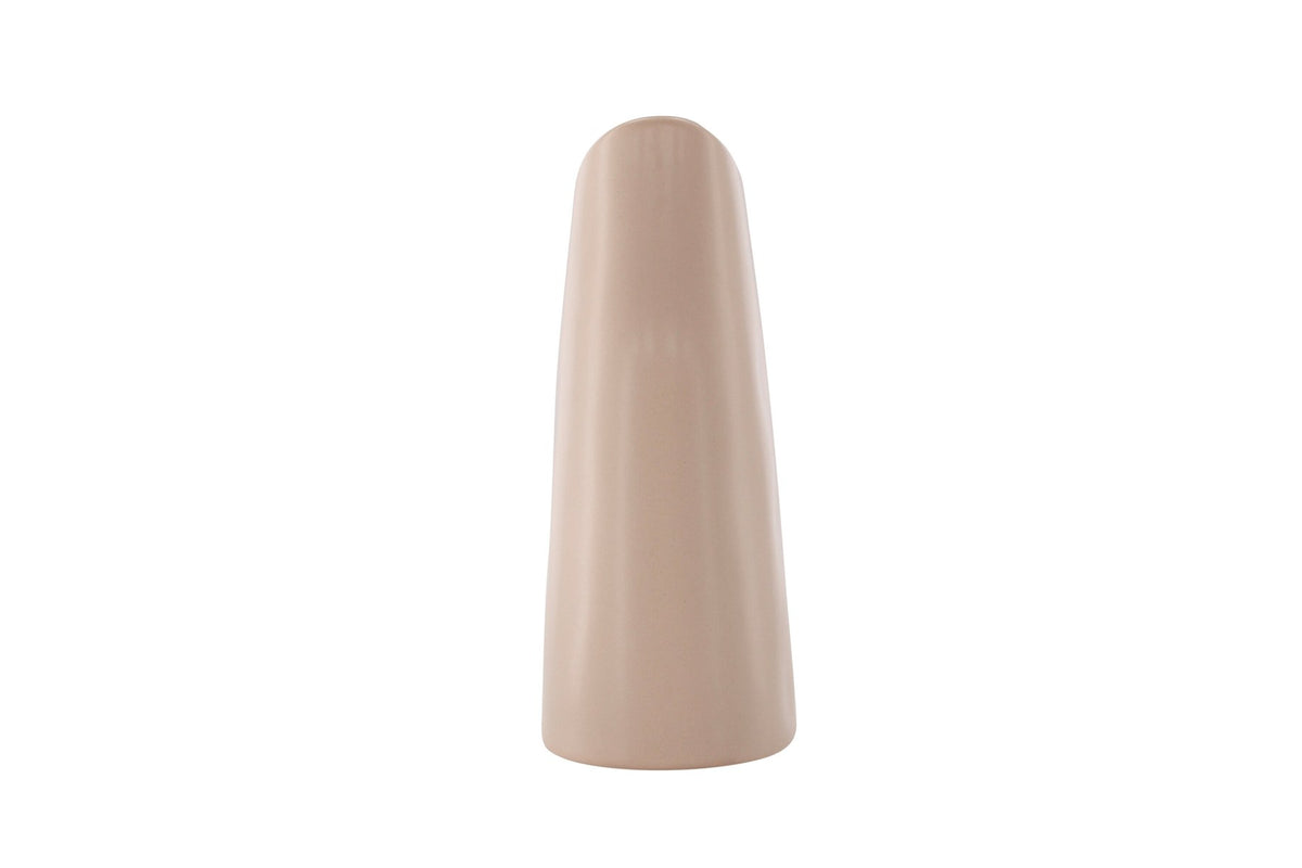 Beige Steinzeug-Vase Ernst mit schwarzen Punkten und glasierter Oberfläche, schlanke Form, Höhe 23 cm.