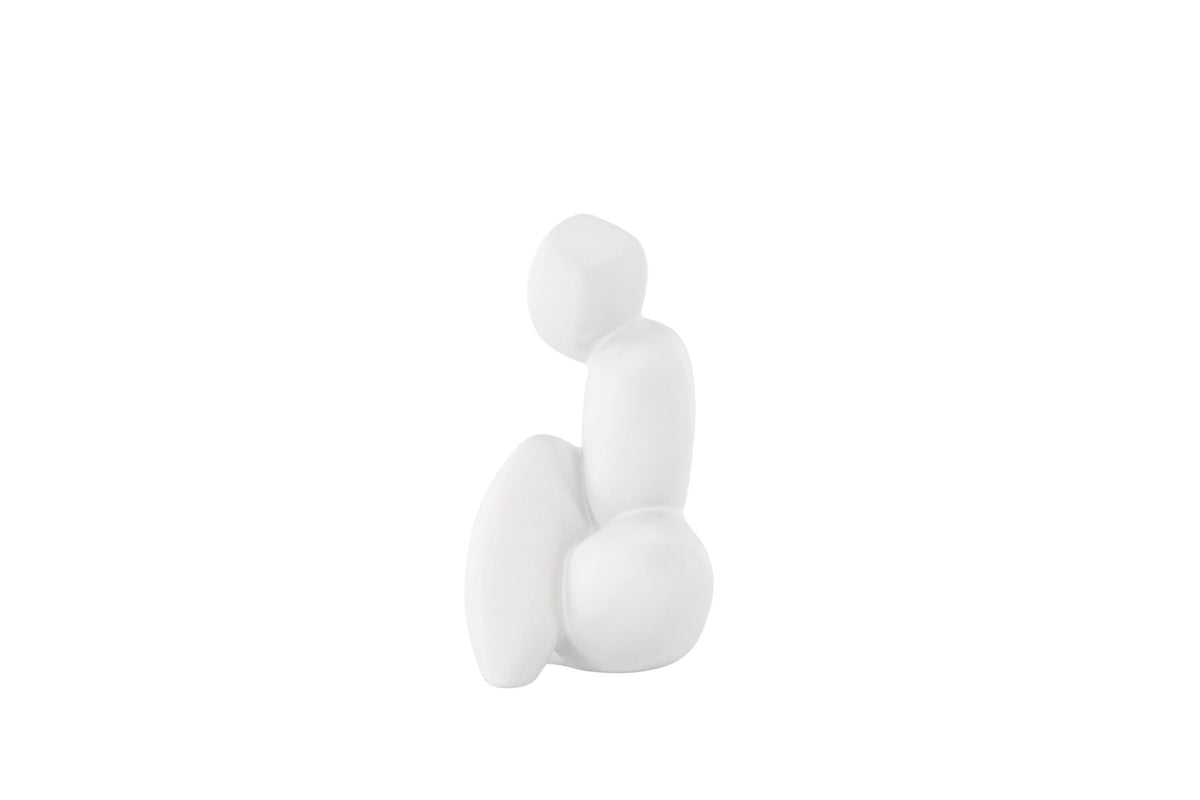 Weisse Skulptur Floda aus Steinzeug von Venture Home, schlichte, figürliche Form, ca. 14 cm hoch, als Deko oder Buchstütze nutzbar.