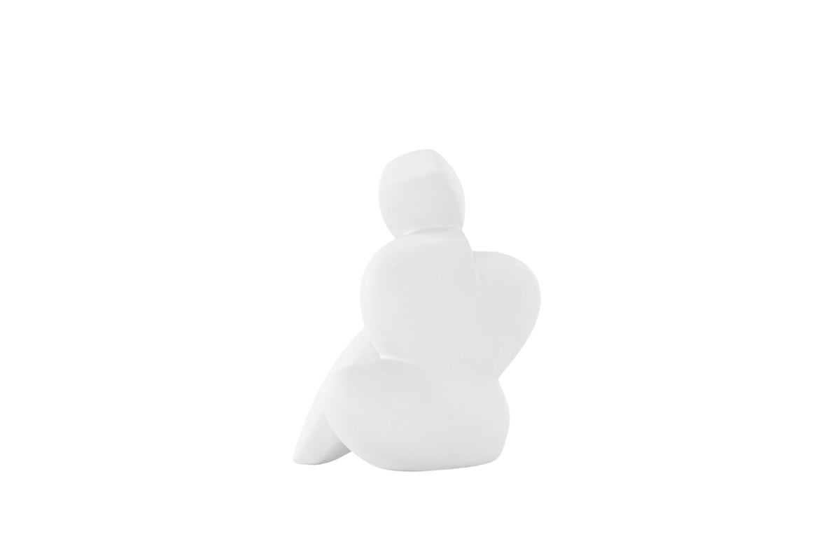 Weisse Skulptur Floda aus Steinzeug von Venture Home, schlichte, figürliche Form, ca. 14 cm hoch, als Deko oder Buchstütze nutzbar.