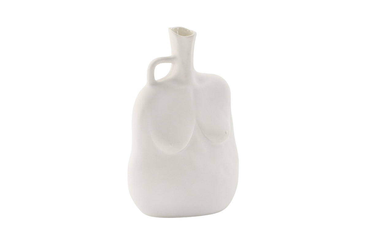 Conta Vase von Venture Home aus Steinzeug in Cremefarben, schlanke Form mit schmaler Öffnung, Höhe 25 cm, Off-White.