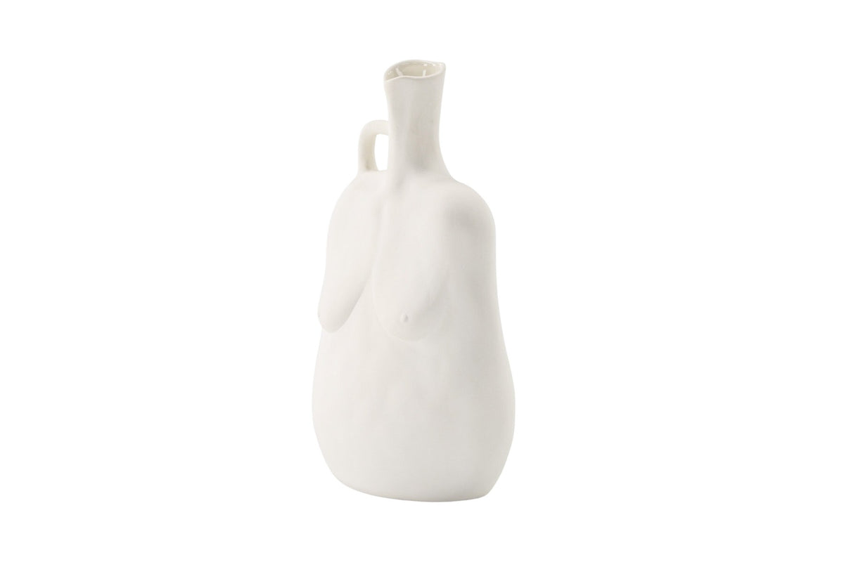Conta Vase von Venture Home aus Steinzeug in Cremefarben, schlanke Form mit schmaler Öffnung, Höhe 25 cm, Off-White.