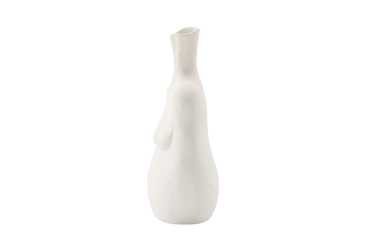 Conta Vase von Venture Home aus Steinzeug in Cremefarben, schlanke Form mit schmaler Öffnung, Höhe 25 cm, Off-White.