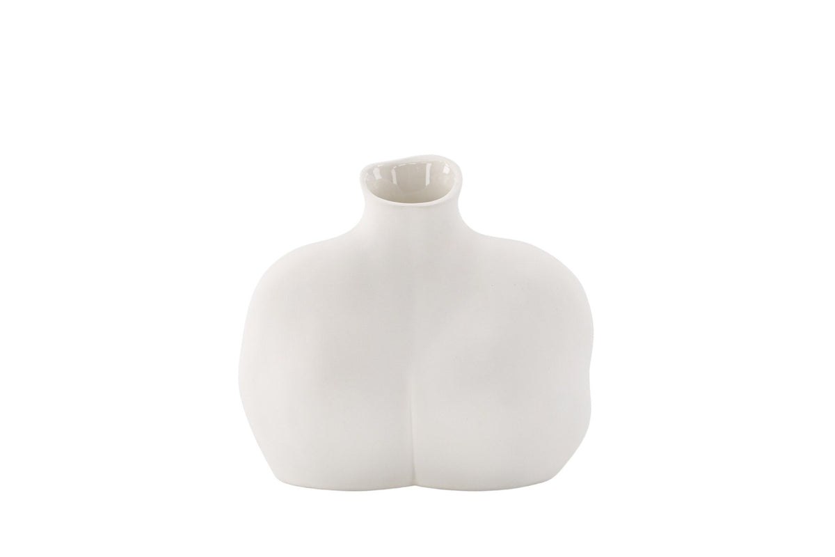 Cremefarbene Harvey Vase aus Steinzeug von Venture Home mit geschwungener, an die weibliche Form angelehnter Silhouette.