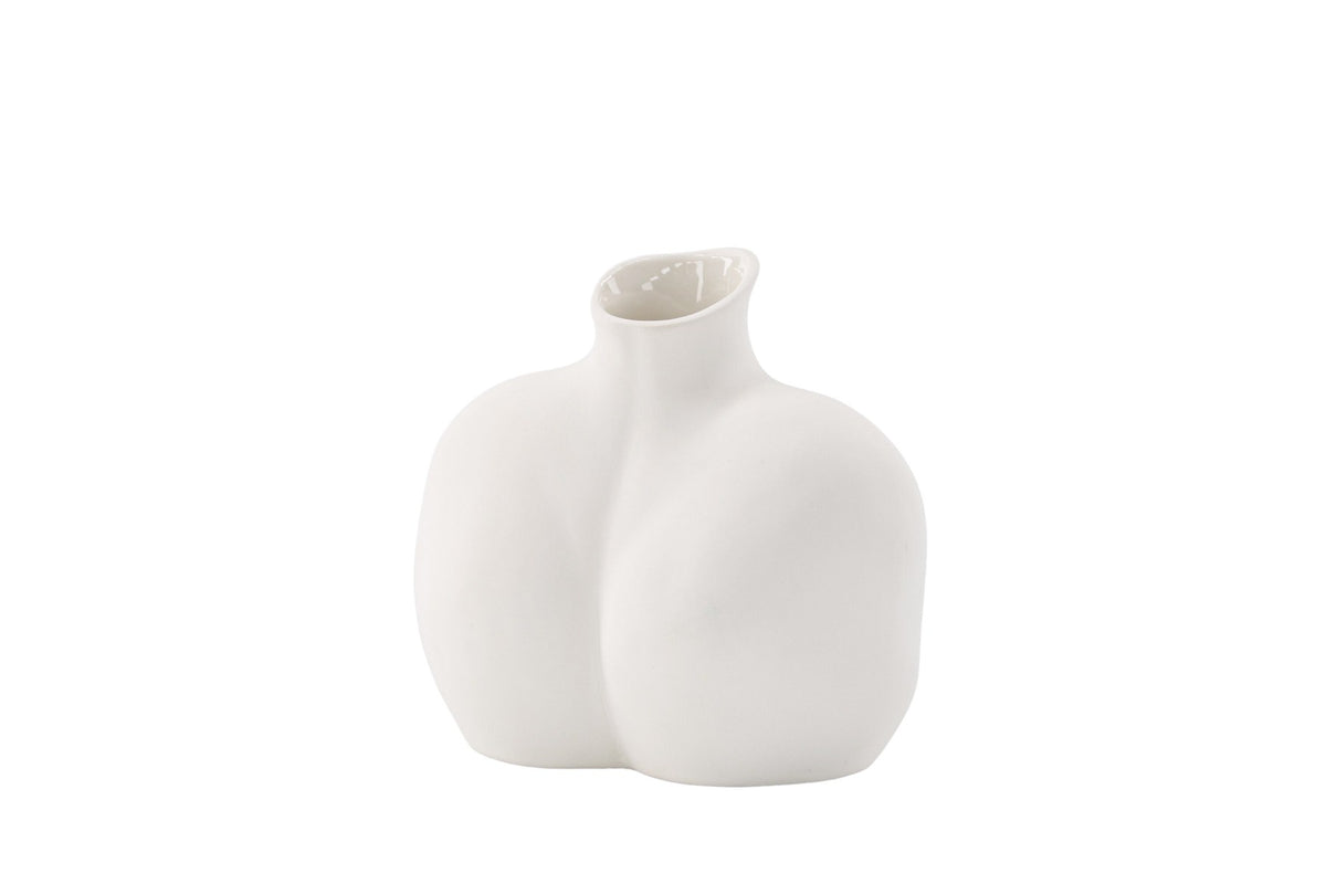 Cremefarbene Harvey Vase aus Steinzeug von Venture Home mit geschwungener, an die weibliche Form angelehnter Silhouette.