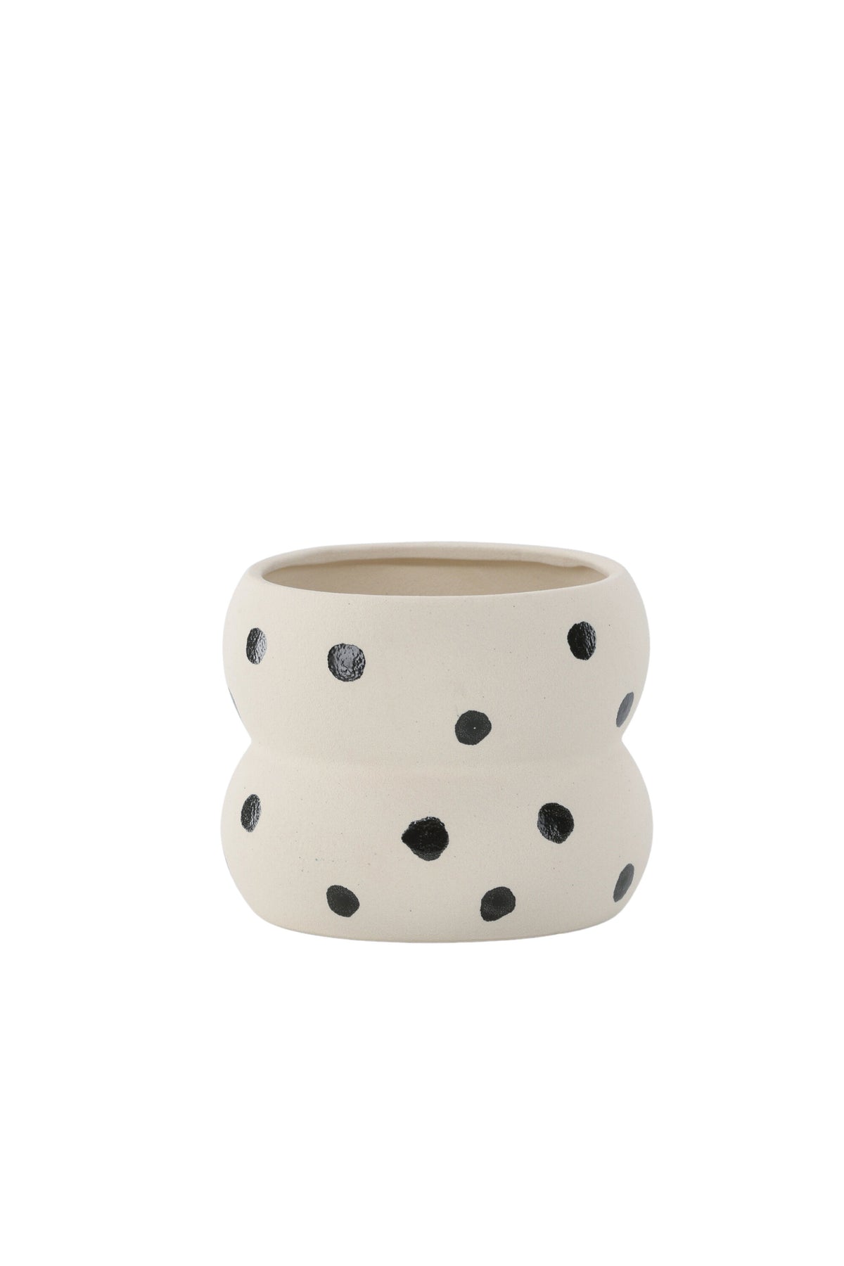 Dapne Vase von Venture Home aus Steinzeug in Schwarz-Weiss, rundliche Form mit einem Durchmesser von 16 cm und einer Höhe von 13 cm.