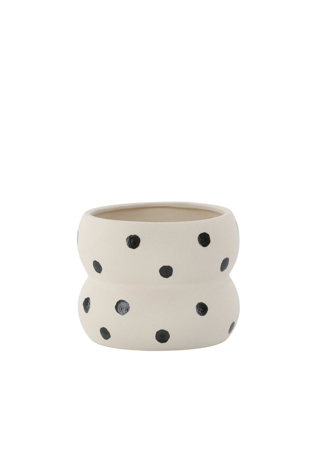 Dapne Vase von Venture Home aus Steinzeug in Schwarz-Weiss, rundliche Form mit einem Durchmesser von 16 cm und einer Höhe von 13 cm.