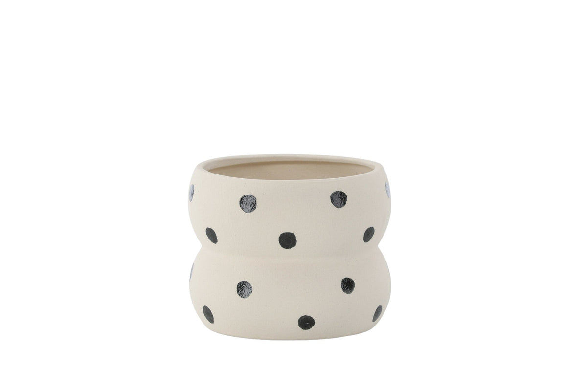 Dapne Vase von Venture Home aus Steinzeug in Schwarz-Weiss, rundliche Form mit einem Durchmesser von 16 cm und einer Höhe von 13 cm.