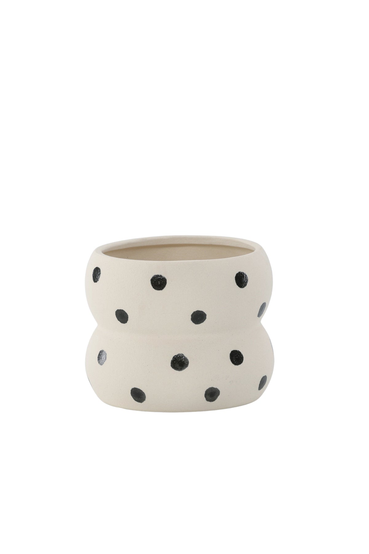 Dapne Vase von Venture Home aus Steinzeug in Schwarz-Weiss, rundliche Form mit einem Durchmesser von 16 cm und einer Höhe von 13 cm.