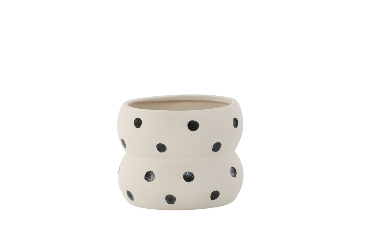 Dapne Vase von Venture Home aus Steinzeug in Schwarz-Weiss, rundliche Form mit einem Durchmesser von 16 cm und einer Höhe von 13 cm.