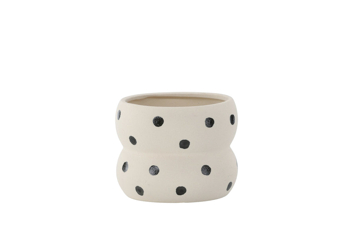 Dapne Vase von Venture Home aus Steinzeug in Schwarz-Weiss, rundliche Form mit einem Durchmesser von 16 cm und einer Höhe von 13 cm.