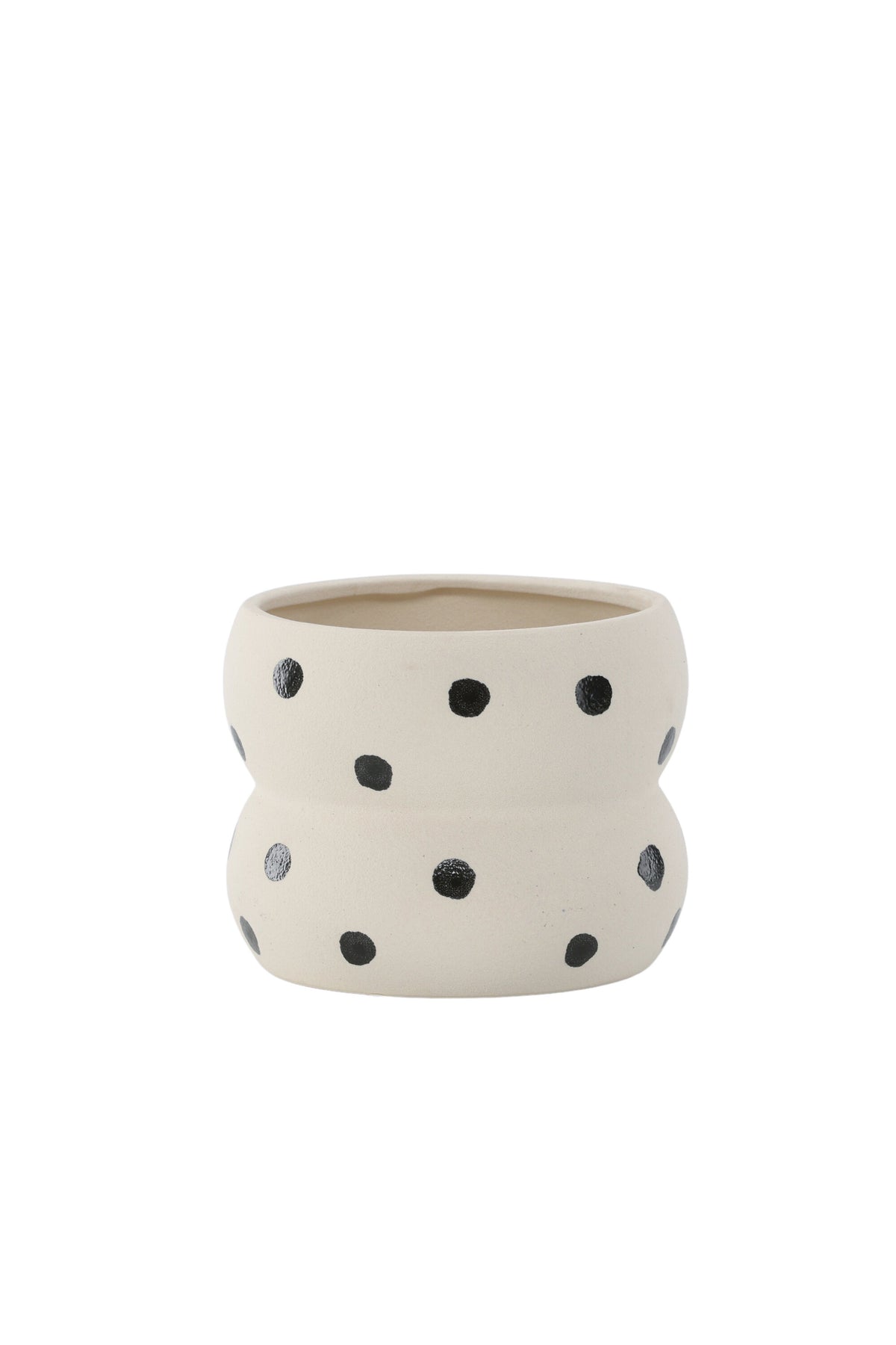 Dapne Vase von Venture Home aus Steinzeug in Schwarz-Weiss, rundliche Form mit einem Durchmesser von 16 cm und einer Höhe von 13 cm.