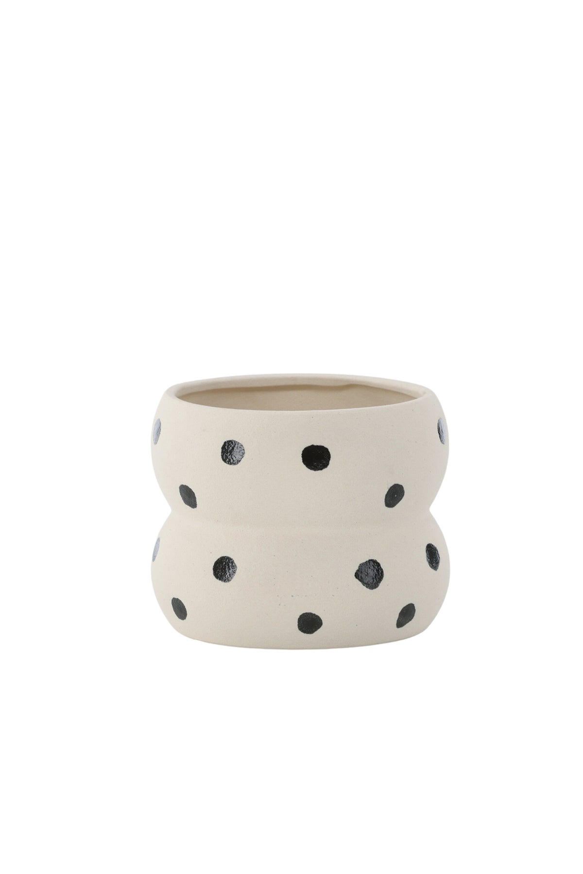 Dapne Vase von Venture Home aus Steinzeug in Schwarz-Weiss, rundliche Form mit einem Durchmesser von 16 cm und einer Höhe von 13 cm.