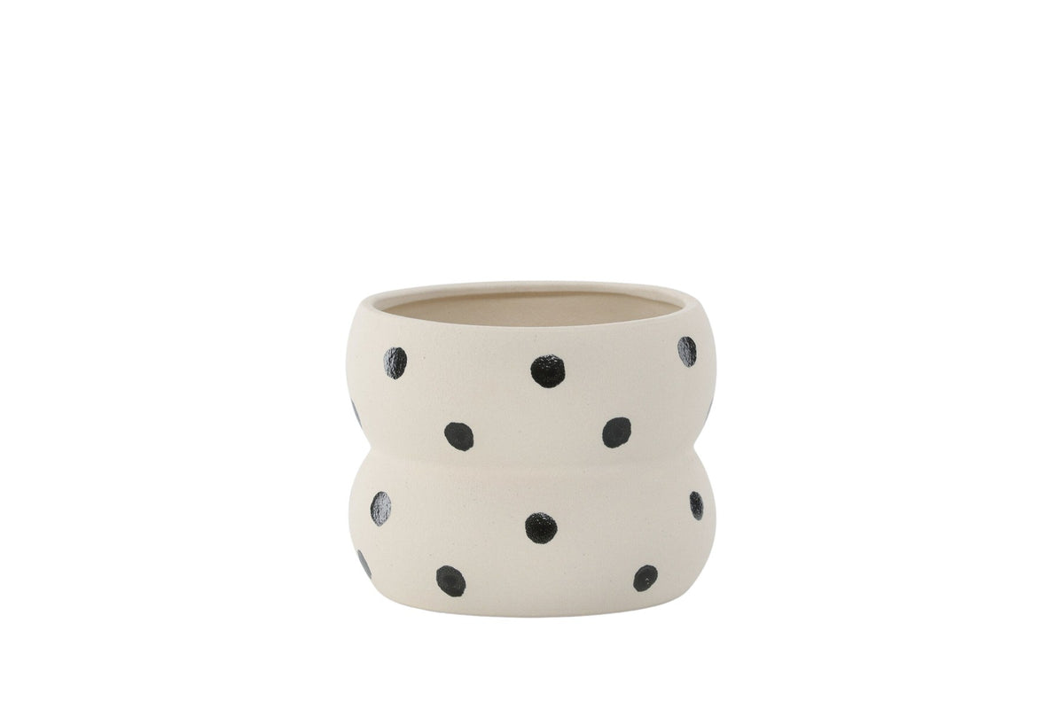 Dapne Vase von Venture Home aus Steinzeug in Schwarz-Weiss, rundliche Form mit einem Durchmesser von 16 cm und einer Höhe von 13 cm.
