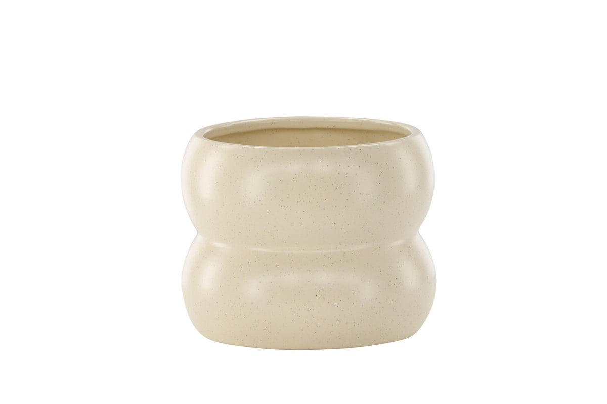 Dapne Vase von Venture Home aus Steinzeug in Schwarz-Weiss, rundliche Form mit einem Durchmesser von 16 cm und einer Höhe von 13 cm.