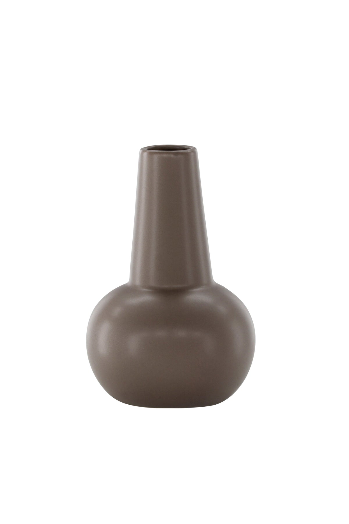 Zylindrische Vase aus Steinzeug in Beige und Schwarz mit seitlichem Griff, matte Oberfläche, Höhe 22 cm, Durchmesser 10 cm.