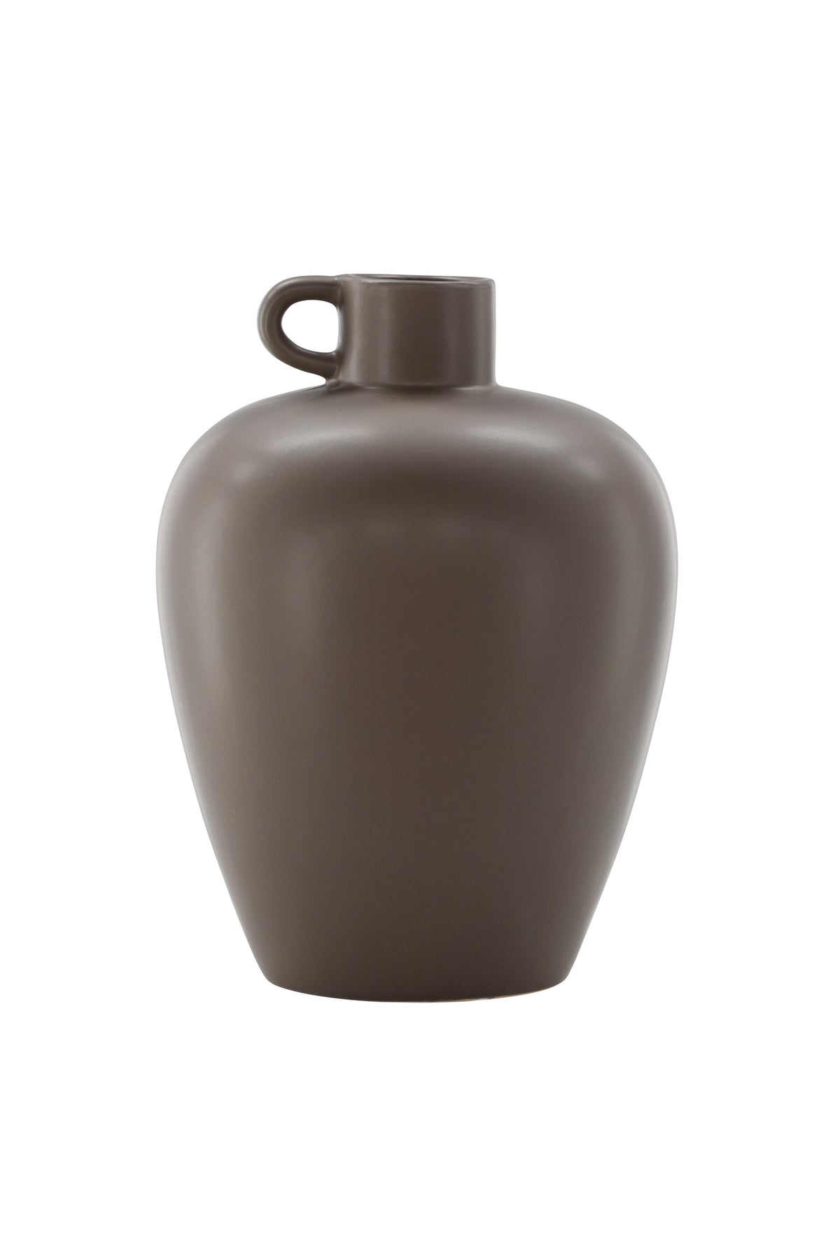 Beige Cent Vase von Venture Home aus Steinzeug mit wellenförmiger Struktur und zwei asymmetrisch angebrachten Griffen an den Seiten.