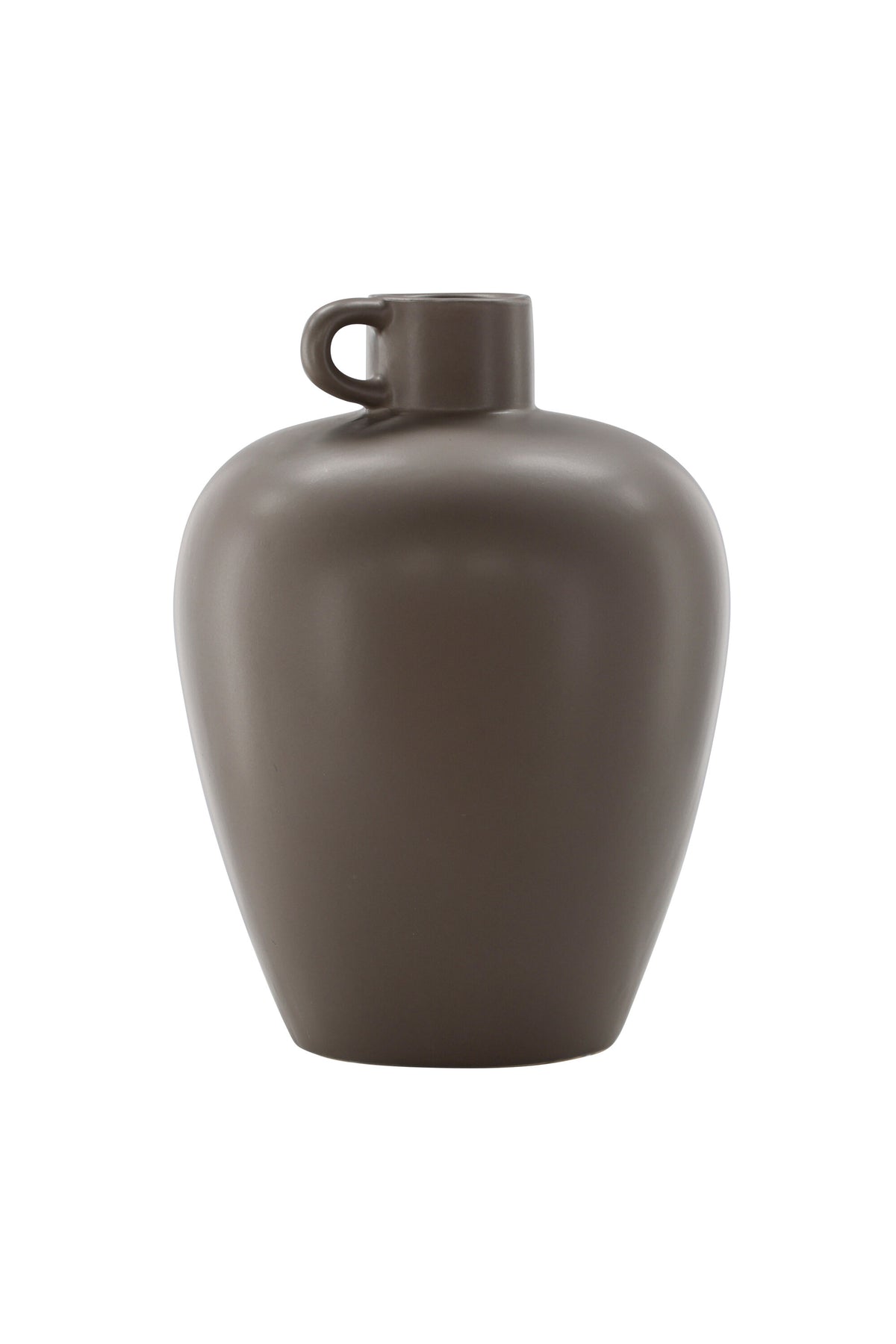 Beige Cent Vase von Venture Home aus Steinzeug mit wellenförmiger Struktur und zwei asymmetrisch angebrachten Griffen an den Seiten.