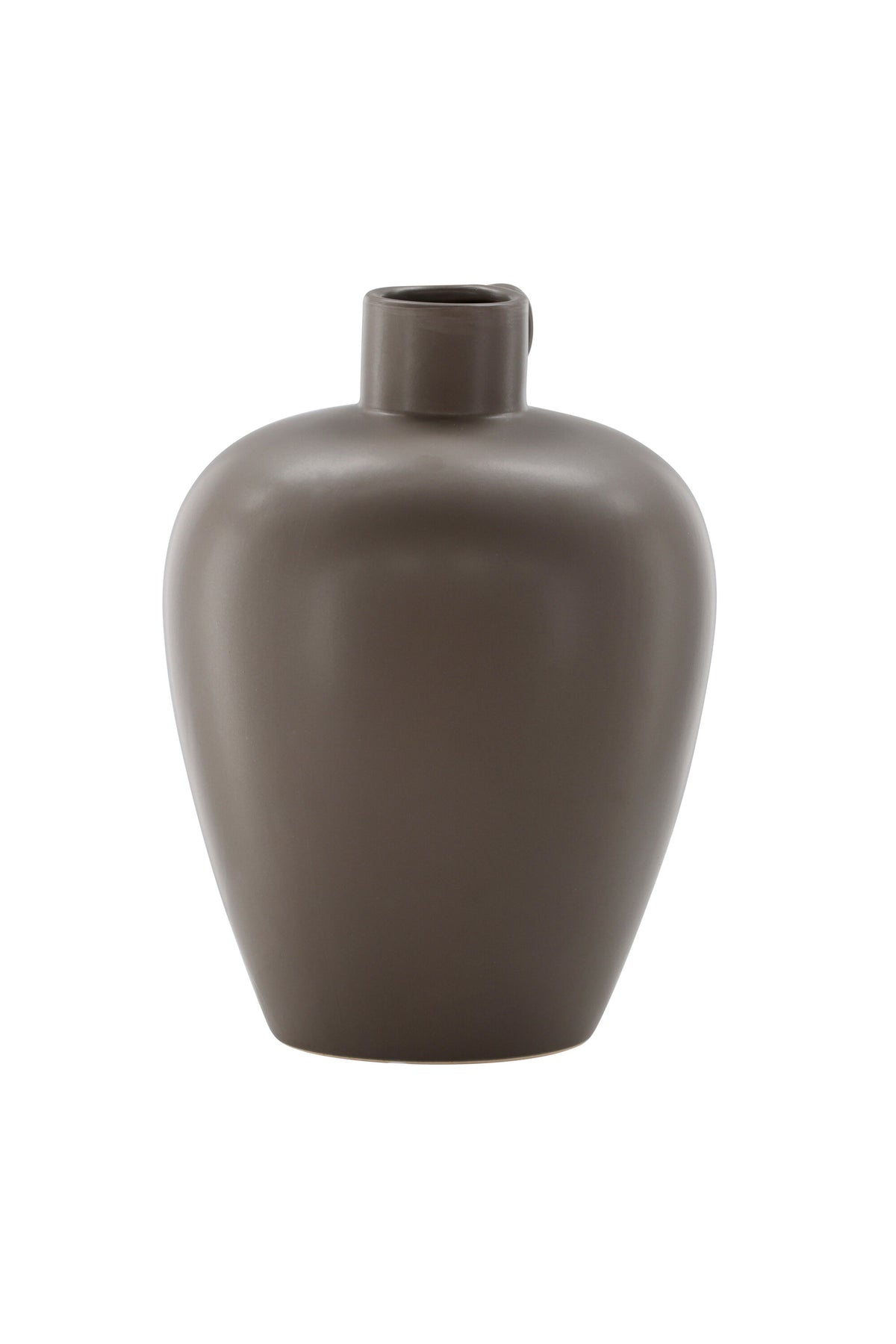 Beige Cent Vase von Venture Home aus Steinzeug mit wellenförmiger Struktur und zwei asymmetrisch angebrachten Griffen an den Seiten.