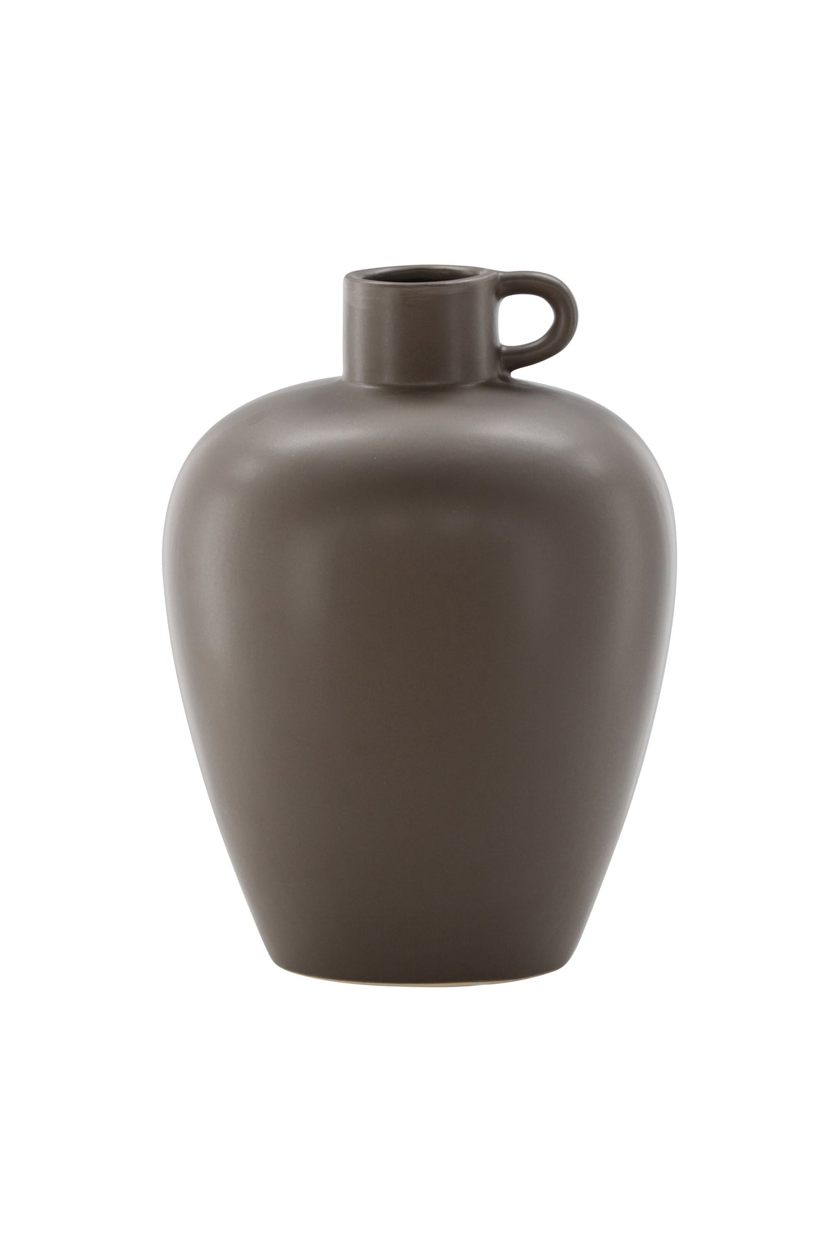 Beige Cent Vase von Venture Home aus Steinzeug mit wellenförmiger Struktur und zwei asymmetrisch angebrachten Griffen an den Seiten.