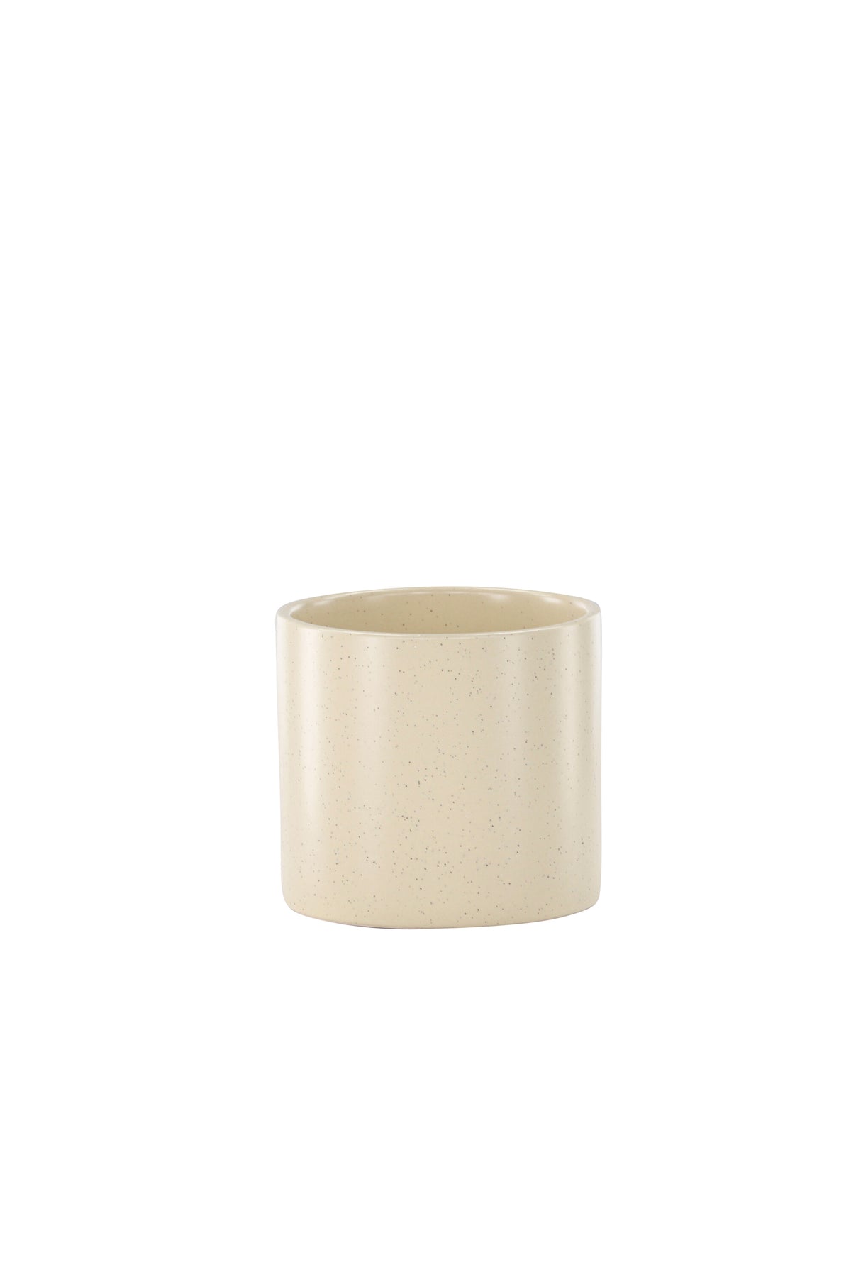 Schwarz-dunkelgraue Vase Sane aus Steinzeug mit gepunktetem Muster, rundlicher Form, Durchmesser 11 cm und Höhe 10 cm.