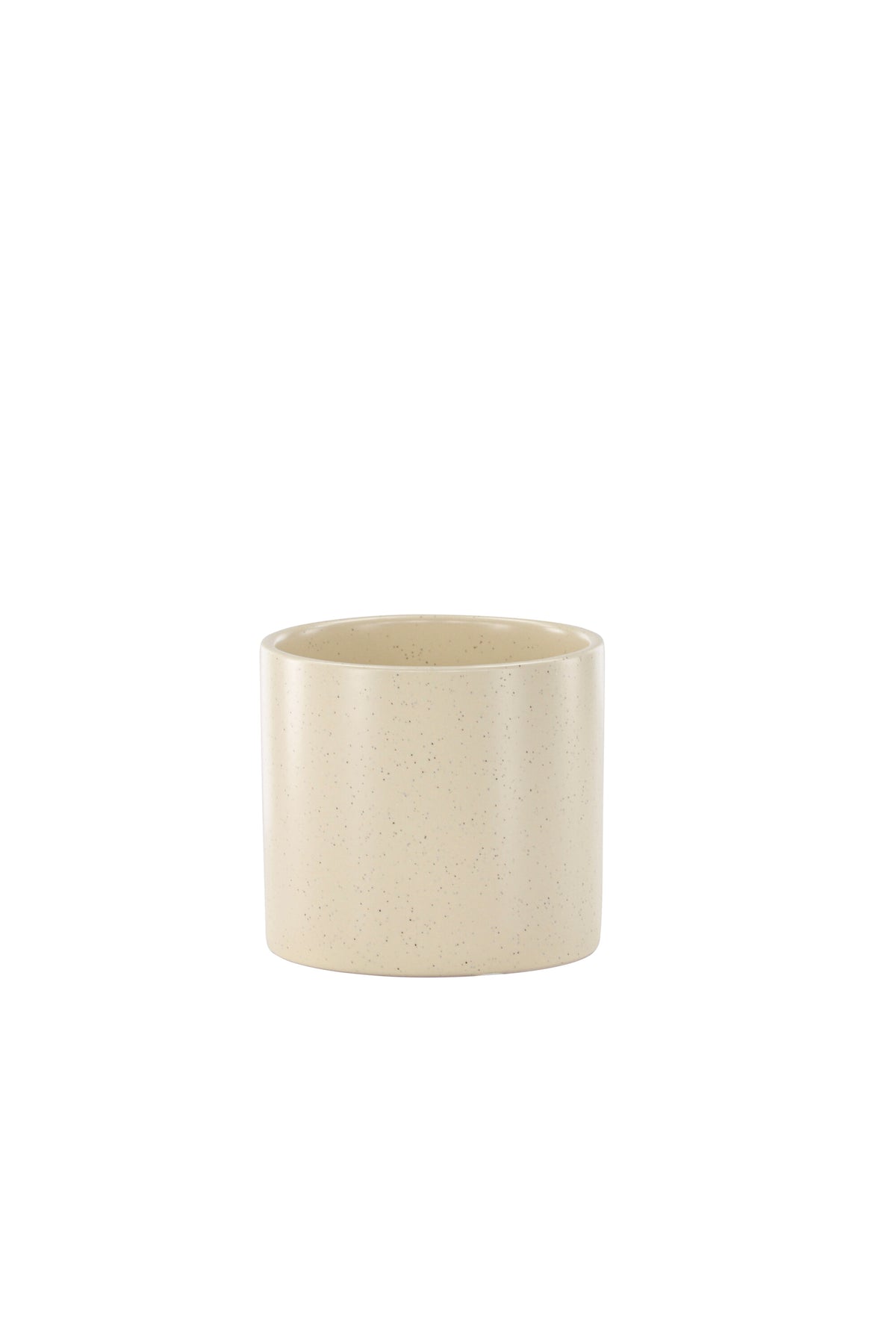 Schwarz-dunkelgraue Vase Sane aus Steinzeug mit gepunktetem Muster, rundlicher Form, Durchmesser 11 cm und Höhe 10 cm.